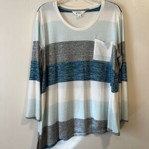 Market & Spruce Size XL 1 Pocket Striped Scoop Neck Knit Top Long Sleeved